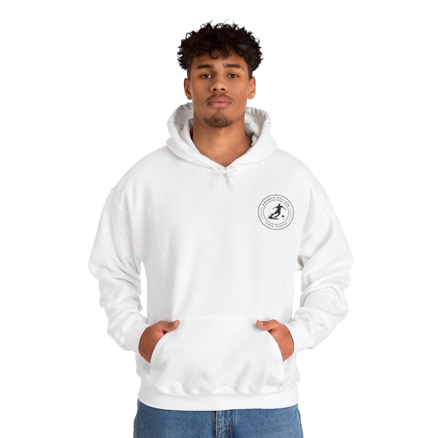 Dribble Soccer Heavy Blend Hoody - Classic Boys' Hoodie in Light Colors with Front Badge and Back Design