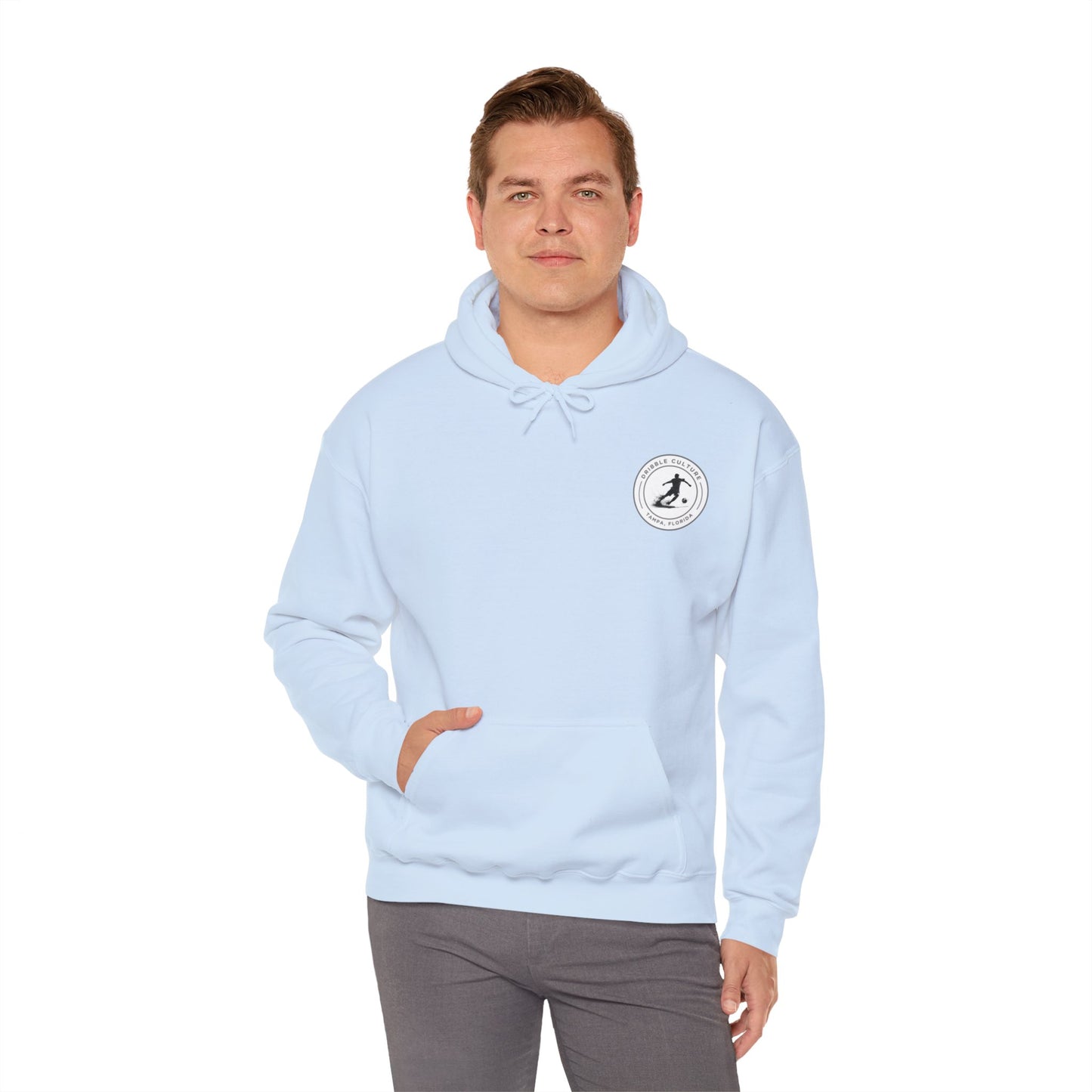 Dribble Soccer Heavy Blend Hoody - Classic Boys' Hoodie in Light Colors with Front Badge and Back Design