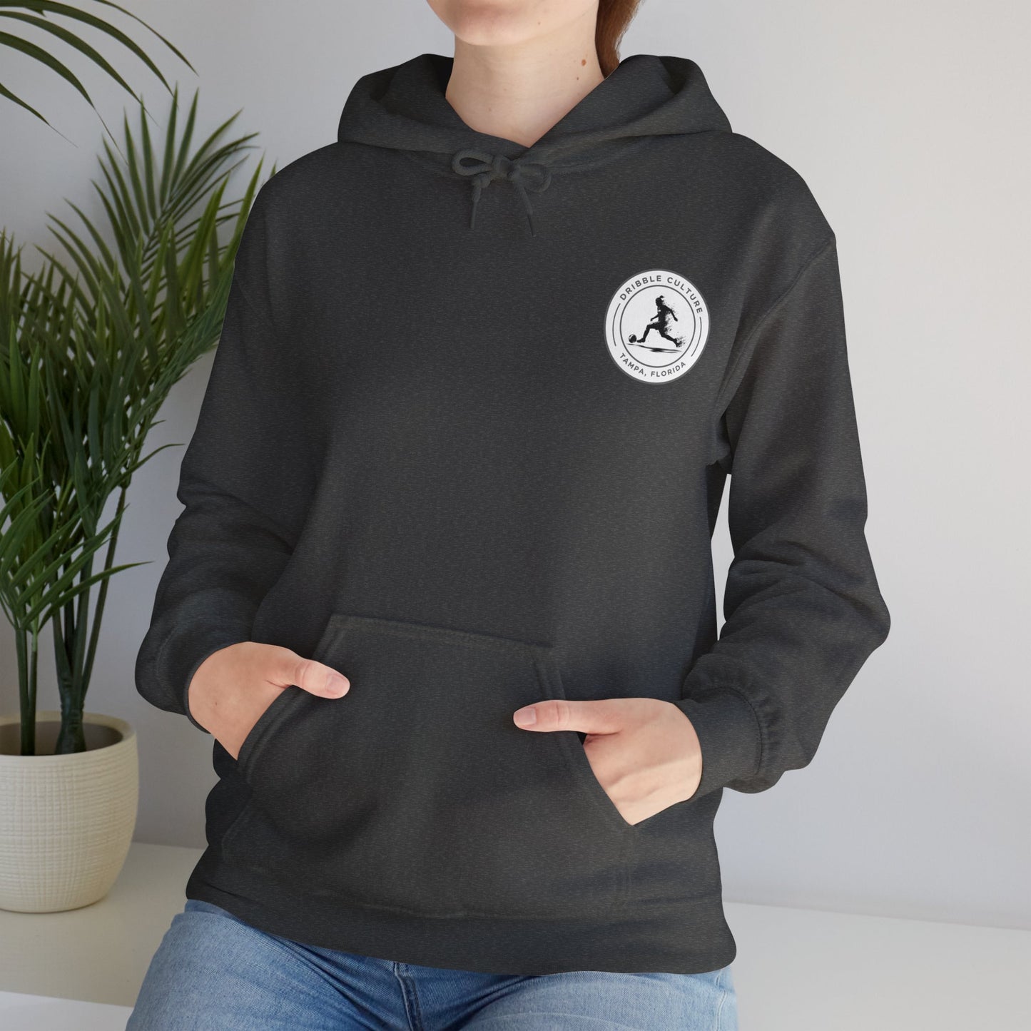 Dribble Soccer Heavy Blend Hoody - Classic Girls' Hoodie in Dark Colors with Front Small Badge and Back Design