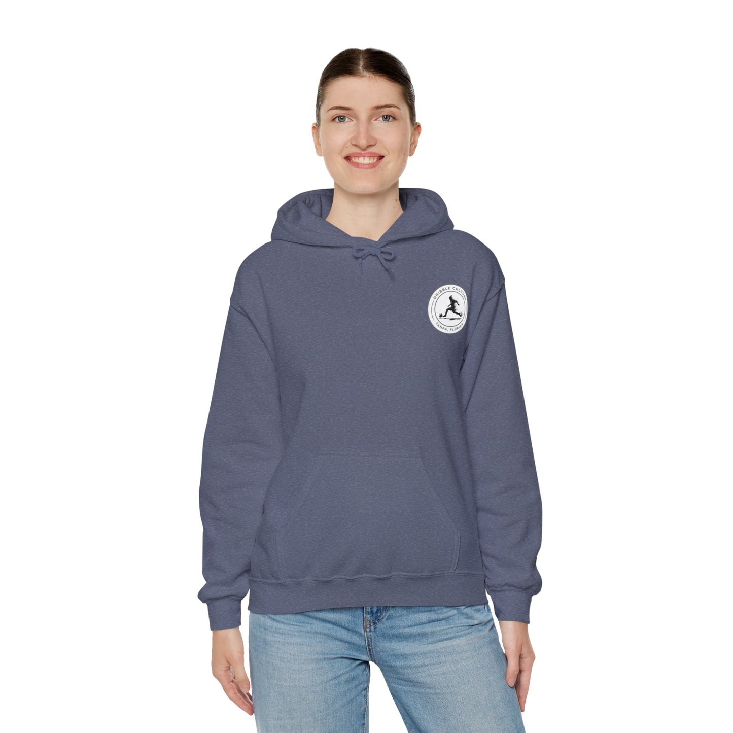 Dribble Soccer Heavy Blend Hoody - Classic Girls' Hoodie in Dark Colors with Front Small Badge and Back Design