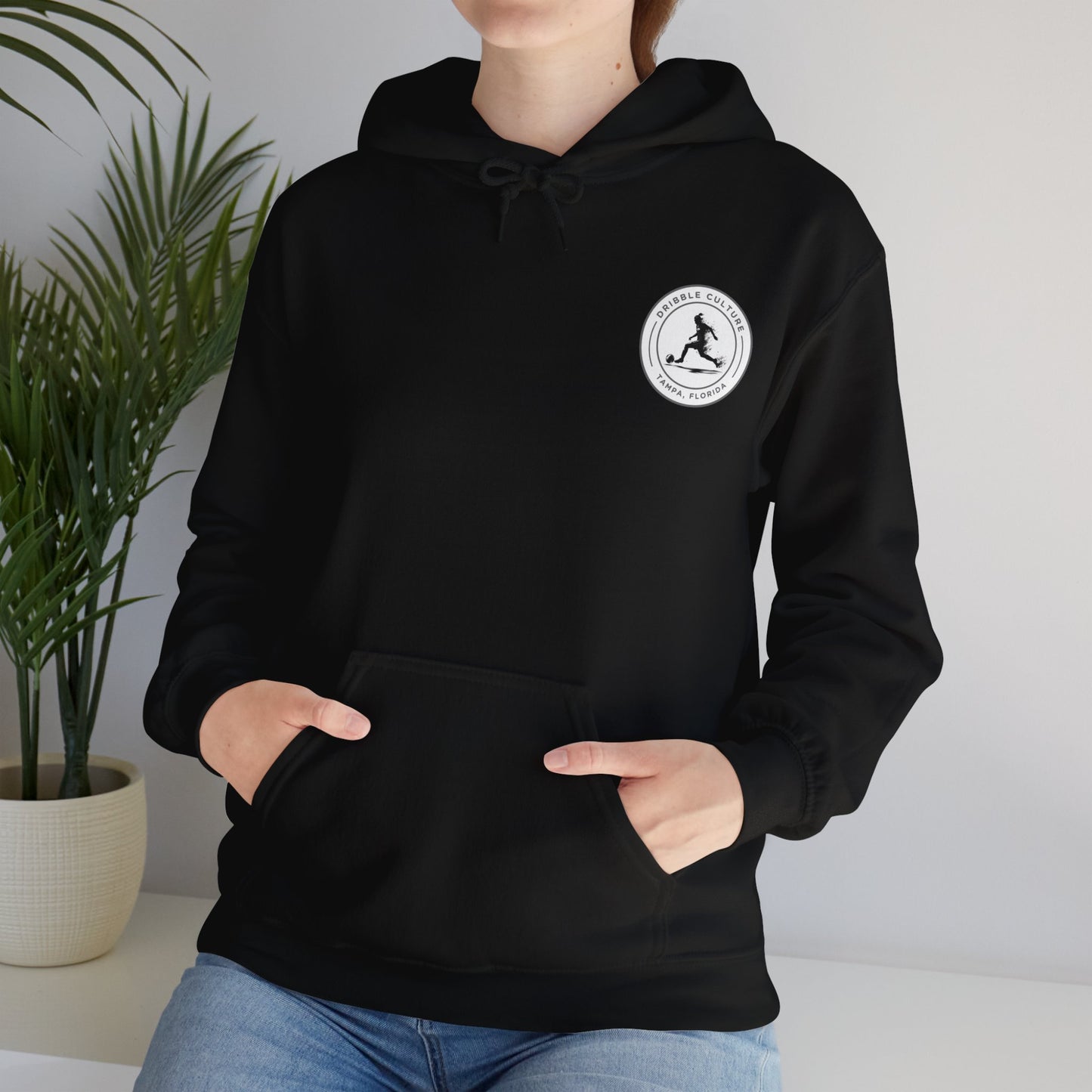 Dribble Soccer Heavy Blend Hoody - Classic Girls' Hoodie in Dark Colors with Front Small Badge and Back Design