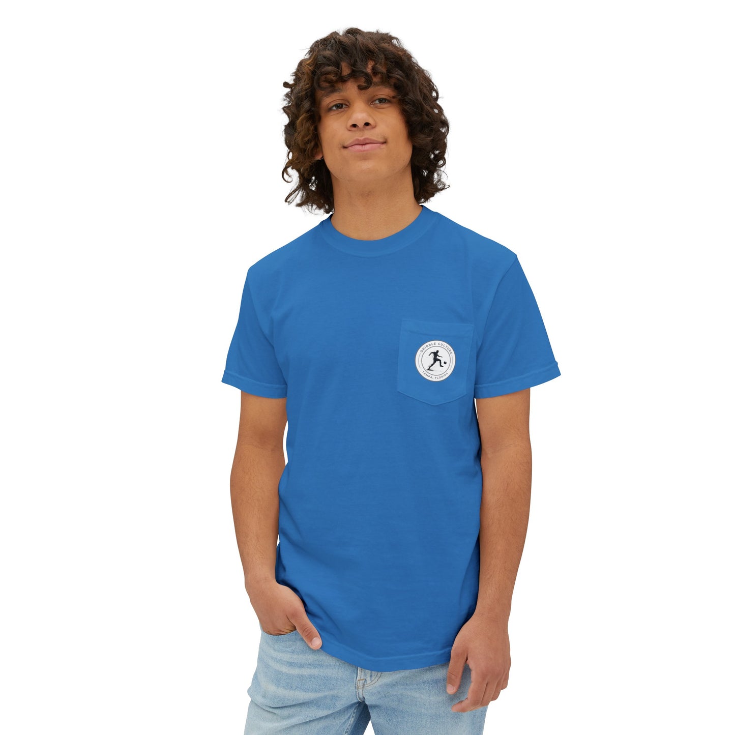 Dribble Soccer Comfort T-Shirt for Boys - Soft and Stylish Tee in Several Colors with Front Pocket Small Badge and Back Design