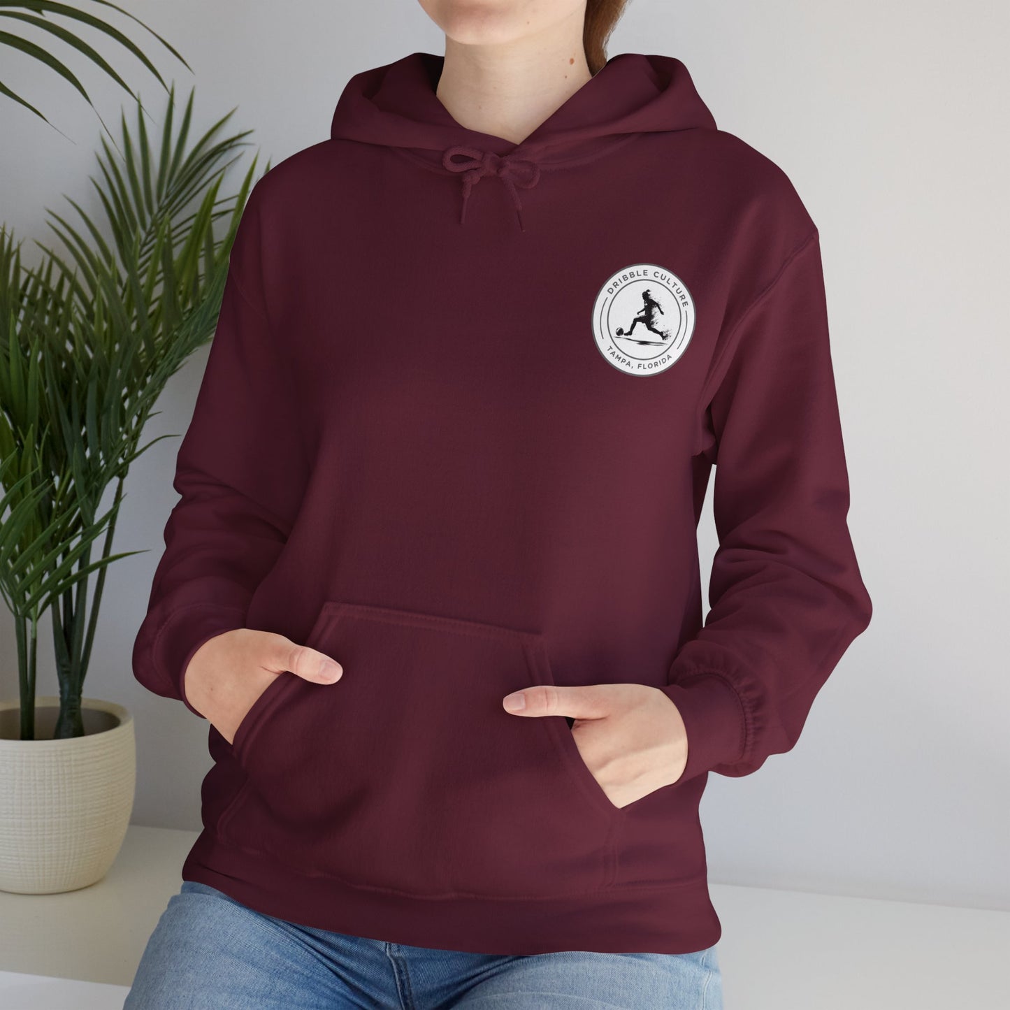 Dribble Soccer Heavy Blend Hoody - Classic Girls' Hoodie in Dark Colors with Front Small Badge and Back Design