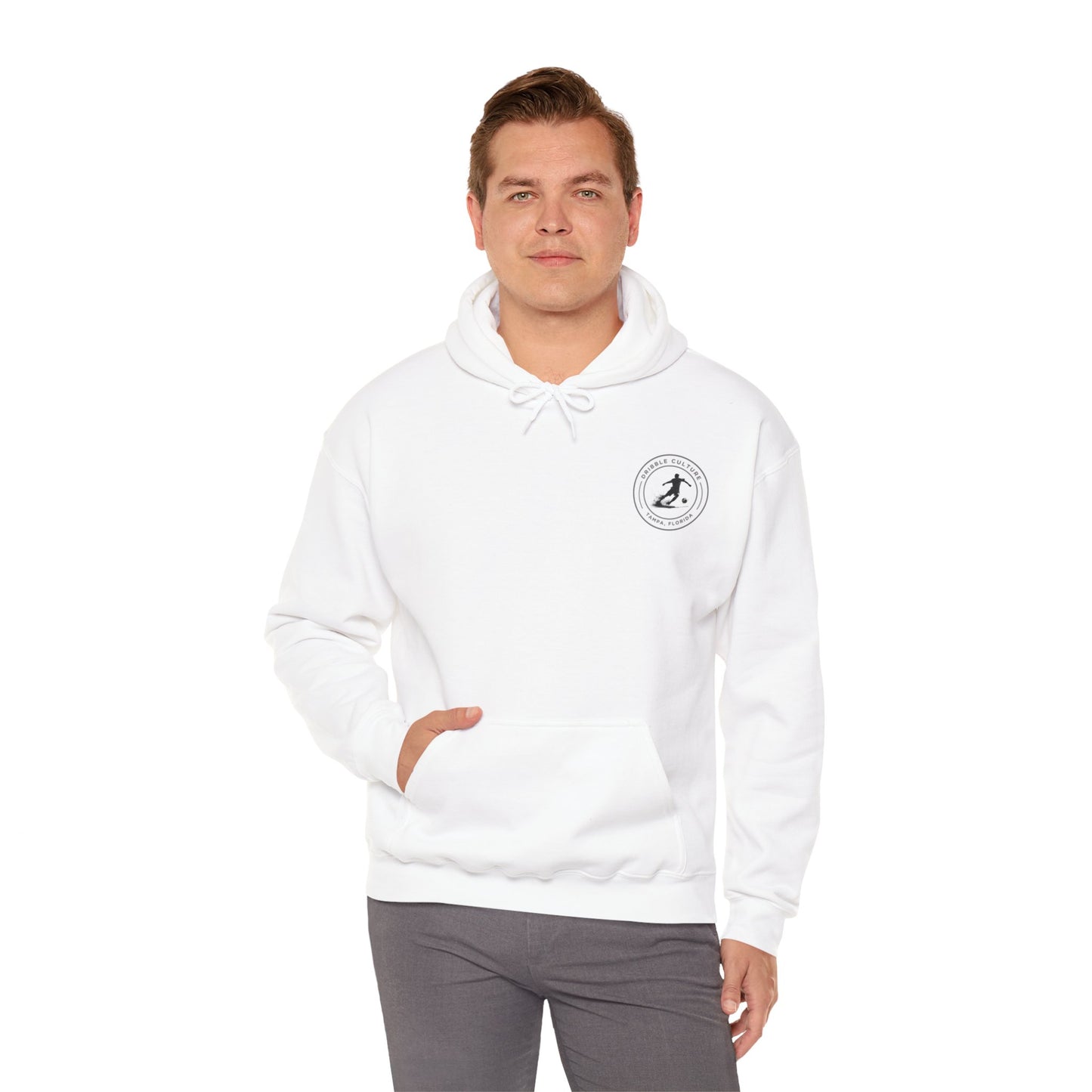 Dribble Soccer Heavy Blend Hoody - Classic Boys' Hoodie in Light Colors with Front Badge and Back Design