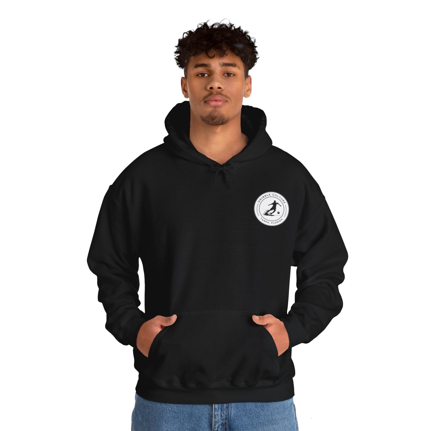 Dribble Soccer Heavy Blend Hoody - Classic Boys' Hoodie in Dark Colors with Front Small Badge and Back Design