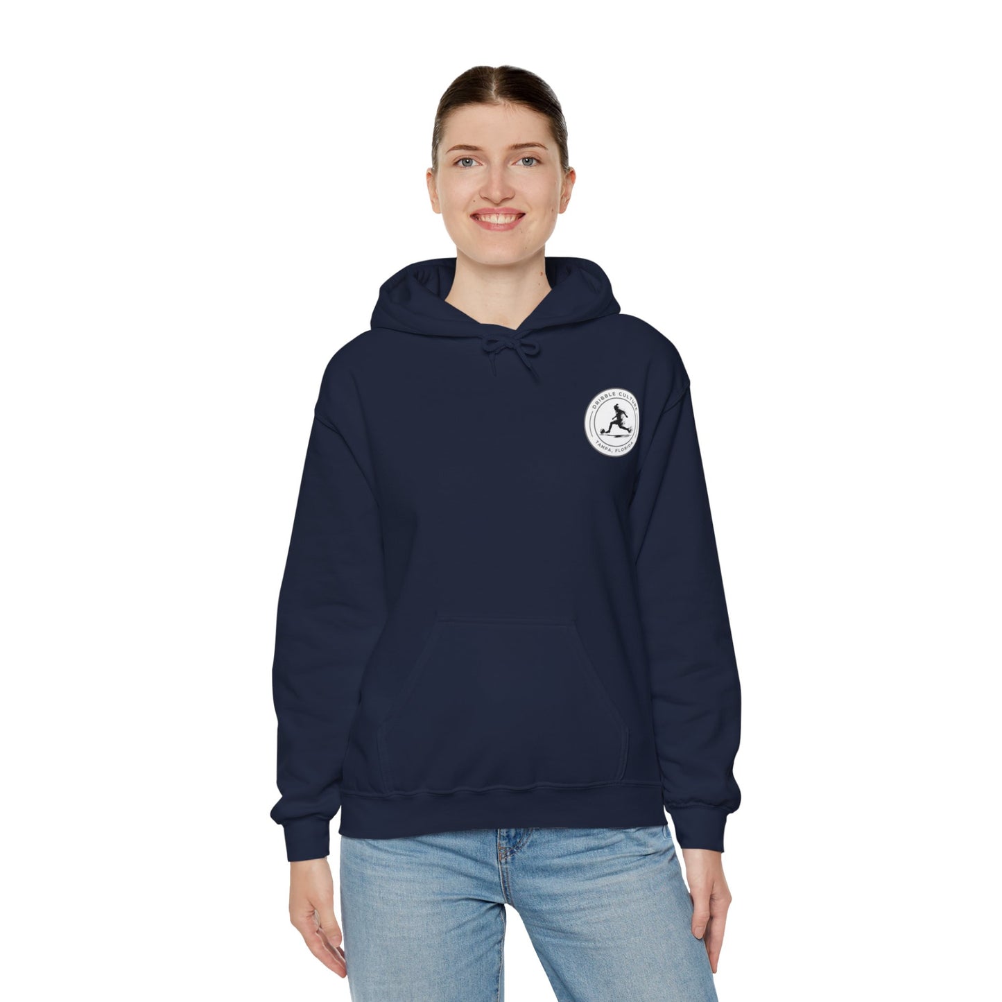 Dribble Soccer Heavy Blend Hoody - Classic Girls' Hoodie in Dark Colors with Front Small Badge and Back Design