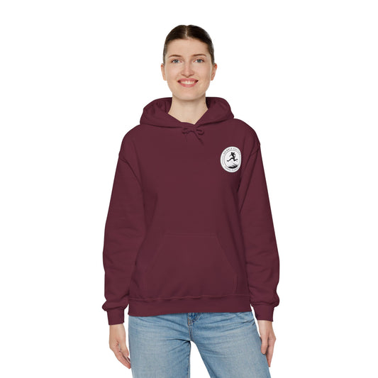 Fast Flyer Track & Field Heavy Blend Hoody - Classic Girls' Hoodie in Dark Colors with Front Small Badge and Back Design