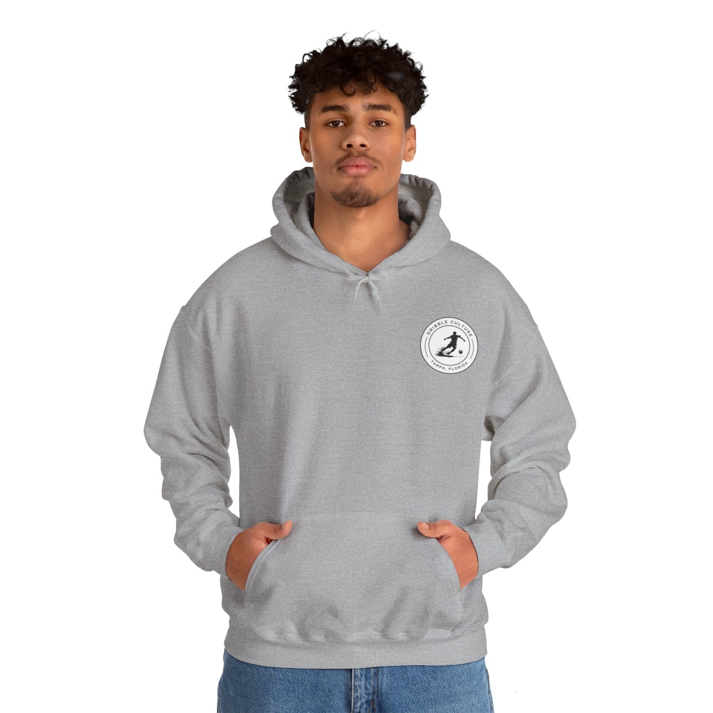 Dribble Soccer Heavy Blend Hoody - Classic Boys' Hoodie in Light Colors with Front Badge and Back Design