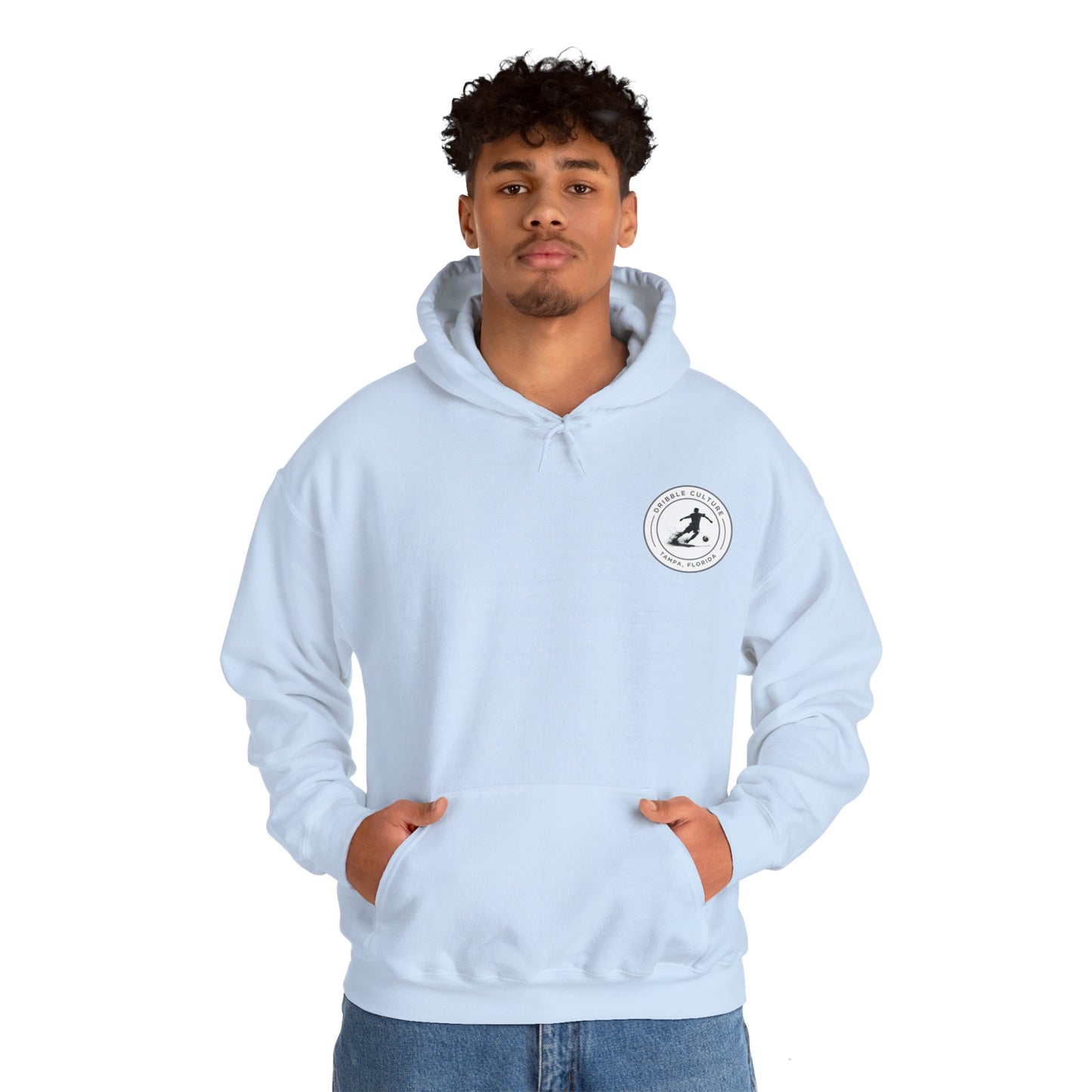 Dribble Soccer Heavy Blend Hoody - Classic Boys' Hoodie in Light Colors with Front Badge and Back Design